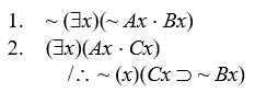 Proving invalidity Prove that the following arguments are invalid by either the interpretation method or by the expansion method: - 