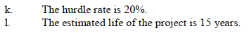        Calculations based on the 20% hurdle rate -Cash outflow is $ _____________________.