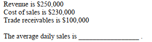 Using the following information, calculate the company's average daily sales:   