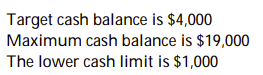 Use the following information to answer the question:   If the firm with the above figures reaches a cash position of $19,000, how many dollars worth of securities should it purchase to meet its target balance? A)  $18,000 B)  $ 4,000 C)  $15,000 D)  $19,000