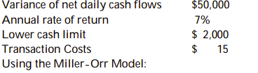 You are given the following information:    a. Calculate the Target Cash Balance b. Calculate the Upper Cash Limit