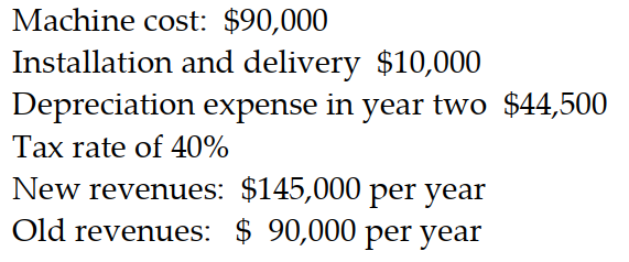 Calculate the incremental operating cash flow for year two for a new proposed project given the following information:   A)  $50,800 B)  $6,300 C)  $60,300 D)  $104,800
