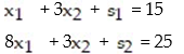 Write the e-system obtained via slack variables for the linear programming problem: -  A)    B)    C)    D)   