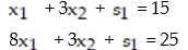Write the e-system obtained via slack variables for the linear programming problem: -  A)    B)    C)    D)   
