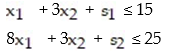 Write the e-system obtained via slack variables for the linear programming problem: -  A)    B)    C)    D)   