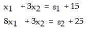 Write the e-system obtained via slack variables for the linear programming problem: -  A)    B)    C)    D)   