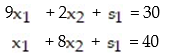 Write the e-system obtained via slack variables for the linear programming problem: -  A)    B)    C)    D)   