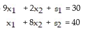 Write the e-system obtained via slack variables for the linear programming problem: -  A)    B)    C)    D)   