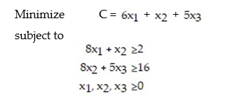 Formulate the dual problem for the linear programming problem:   A)    B)    C)    D)   