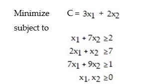 Solve the following linear programming problem by applying the simplex method to the dual problem:   A)    B)    C)    D)   