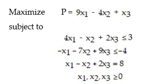 Write the modified problem for the following linear programming problem (DO NOT SOLVE) :   A)    B)    C)    D)   