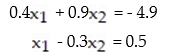 <strong>Use the augmented matrix to solve the system: </strong> A) (-0.1, -0.5) B) (-5, -1) C) (0, 0) D) (-1, -5)