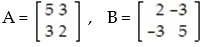 Determine whether B is the inverse of A: -