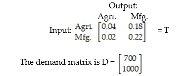 The input-output matrix for an economy is   Find the internal consumption. A)    B)    C)    D)   