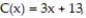 In economics, functions that involve revenue, cost and profit are used. Suppose R(x)  and C(x)  denote the total revenue and the total cost, respectively, of producing a new high-tech widget. The difference   represents the total profit for producing x widgets. Given R(x)  = 60x - 0.4   and   find P(100) . A)  55687 B)  313 C)  2000 D)  1687