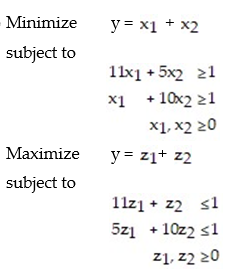 Suppose a matrix game has the following nonstrictly determined matrix:   Set up (but do not solve) , the two corresponding linear programming problem used to solve this matrix game. A)    B)   