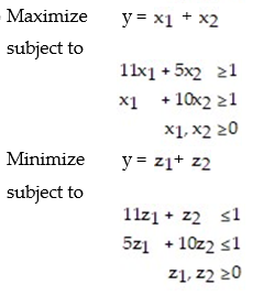 Suppose a matrix game has the following nonstrictly determined matrix:   Set up (but do not solve) , the two corresponding linear programming problem used to solve this matrix game. A)    B)   