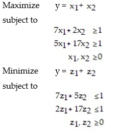 Suppose a matrix game has the following nonstrictly determined matrix:   Set up (but do not solve) , the two corresponding linear programming problem used to solve this matrix game. A)    B)   