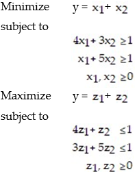 Suppose a matrix game has the following nonstrictly determined matrix:   Set up (but do not solve) , the two corresponding linear programming problem used to solve this matrix game. A)    B)   