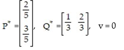 Solve the matrix game using a geometric linear programming approach. M =   A)    B)    C)    D)   
