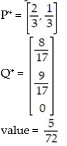 Use the simplex method to find the optimum strategy for players A and B and the value of the game for the payoff matrix: -  A)    B)    C)    D)   