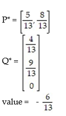 Use the simplex method to find the optimum strategy for players A and B and the value of the game for the payoff matrix: -  A)    B)    C)    D)   