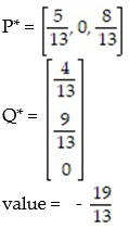 Use the simplex method to find the optimum strategy for players A and B and the value of the game for the payoff matrix: -  A)    B)    C)    D)   