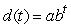 The following table represents the amount of monthly data handled by an Internet server, sampled at six month intervals for the years 1993-1995.     Let d be the number of data packets handled monthly (in billions), and t be time in years since December, 1992. The best exponential model for this data is of the form   , where a = _____ and b = _____. Give both answers to 6 decimal places.