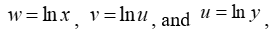The following table gives v as a linear function of w.     If    find a formula for y in terms of x.