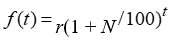 Is the formula for a function representing a quantity which begins at N in year t = 0 and grows at a constant annual rate of r% given by    ?
