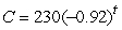 In 2006, the cost of a particular piece of computer equipment was $500 and going down at a rate of 10% per year. Assuming this percentage remains constant, what is the formula for C, the cost of this equipment in dollars, as a function of t, the number of years since 2006? A)    B)    C)    D)   