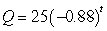 <strong>A radioactive substance decays by 11% every year. Which of the following is the formula for the quantity, , of a 20 gram sample remaining after years?</strong> A) B) C) D)