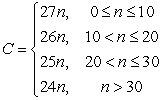 <strong>A T-shirt printing company charges a set-up fee of $10 for each order, plus the cost per shirt shown in the table. Let C be the total cost in dollars for printing n shirts. Which of the following is the formula for C?</strong> A) B) C) D)