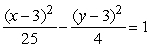 In the hyperbola given by the equation    , the asymptote that slopes upward has equation y = _____ x + _____. Round both answers to 2 decimal places.