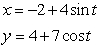 Let an ellipse be parameterized by the equations   . a) What is the center? b) What is the length of the major axis? c) What is the length of the minor axis? d) Find an implicit equation of the curve.