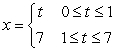 Let y = t be one part of a parametric equation. Which of the following formulas for x as a function of t on   completes the parameterization of the graph of a straight line from (0, 0)  to (1, 1) , and then continuing from (1, 1)  in a straight line to (0, 2) ? A)    B)    C)    D)   