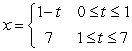 Let y = t be one part of a parametric equation. Which of the following formulas for x as a function of t on   completes the parameterization of the graph of a straight line from (0, 0)  to (1, 1) , and then continuing from (1, 1)  in a straight line to (0, 2) ? A)    B)    C)    D)   
