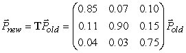 A country has two main political parties. The vector gives the number of people who are members of the first party, the second party, and neither party, respectively. Suppose . Let be the population vector (in tens of thousands) in the year 2005. What is ?