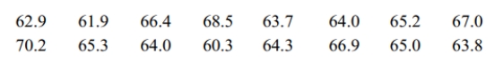 Use the sign test to test the indicated claim. The heights of 16 randomly selected women are given below. Use a significance level of 0.05 to test the claim that the population median is equal to 64.0 inches.  <div style=padding-top: 35px> 