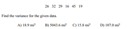 The owner of a manufacturing plant employs eighty people. As part of their personnel file, she asked each one to record to the nearest one-tenth of a mile the distance they travel one way from home to work. The distances for a random sample of six employees are listed below: