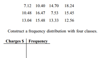 The following figures represent Latisha's monthly charges (in $)for long distance telephone calls for the past twelve months.