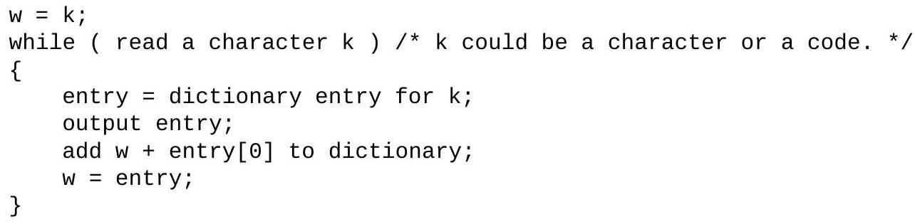 Given the Lempel-Ziv-Welch (LZW) Decompression Algorithm, read a character k ; output k ; show how the algorithm will decode the following (using the table like that below). THERE_A<259>_<256><259><260><256>INGS! ! Note: Assume that new multi-character entries start at index 256.