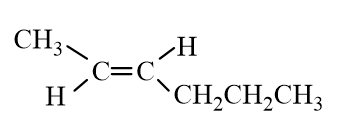 Which of the following molecules represent trans- 2-Hexene? A)    B)    C)    D)   