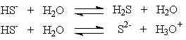 Hydrogen sulfide ion, HS<sup>-</sup>, can react differently depending on the acidity of the solution in which it is present.   These two solutions show that the A)  hydrogen sulfide ion is an acid. B)  hydrogen sulfide ion is a base. C)  hydrogen sulfide ion is amphoteric. D)  hydrogen sulfide ion can only react with water.