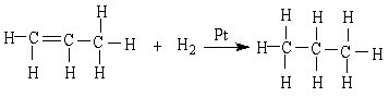 In the reaction below:   A)  CH<sub>3</sub>CH=CH<sub>2</sub> is oxidized B)  CH<sub>3</sub>CH=CH<sub>2</sub> is reduced C)  CH<sub>3</sub>CH<sub>2</sub>CH<sub>3</sub> is reduced D)  CH<sub>3</sub>CH=CH<sub>2</sub> is neither oxidized nor reduced