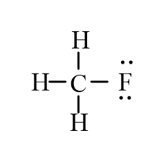 An isotope of fluoromethane, CH<sub>3</sub>F, has been used for cerebral blood flow measurement. Which of the following represent the correct line-bond structure of fluoromethane? (C is the central atom.)  A)    B)    C)    D)   