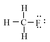 An isotope of fluoromethane, CH<sub>3</sub>F, has been used for cerebral blood flow measurement. Which of the following represent the correct line-bond structure of fluoromethane? (C is the central atom.)  A)    B)    C)    D)   