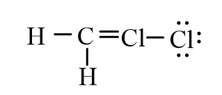 Dichloromethane, CH<sub>2</sub>Cl<sub>2</sub>, is widely used as a solvent. Which of the following represents its correct line-bond structure? In this molecule, carbon is the central atom. A)    B)    C)    D)   