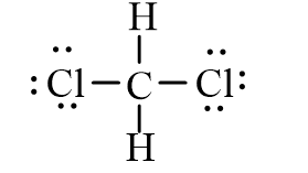 Dichloromethane, CH<sub>2</sub>Cl<sub>2</sub>, is widely used as a solvent. Which of the following represents its correct line-bond structure? In this molecule, carbon is the central atom. A)    B)    C)    D)   