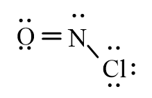 Which of the following represents the correct line-bond structure of nitrosyl chloride (ONCl) ? In this molecule, nitrogen is the central atom. A)    B)    C)    D)   